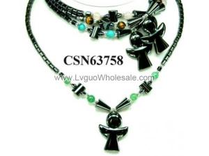 Semi preicous Beads Hematite Penguin Pendant Charm Choker Collar Necklace